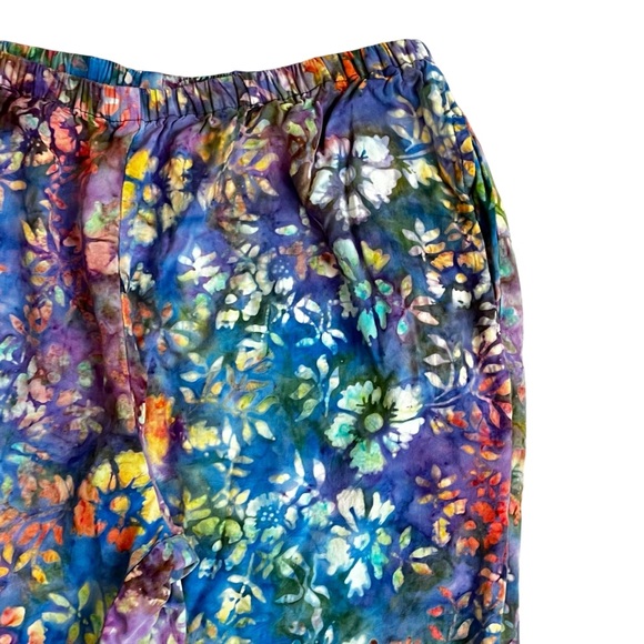 Vintage Norm Thompson Crop Pants Tie Dye Floral Pull On Wide Leg Button Trim Med - Picture 4 of 9